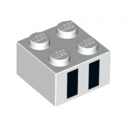 Brick 2 x 2 with Two Black Rectangles Pattern: {бял}