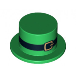 Minifigure, Headgear Hat, Top Hat with Black Belt and Gold Buckle Pattern : {тъмно зелен}