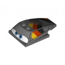 Wedge 6 x 4 x 1 1/3 with 4 x 4 Base with Blue Eyes, Windows and Black, Red and Yellow Pattern: {тъмно каменно сив}