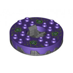 Turntable 6 x 6 Round Base Serrated with Dark Purple Top and Lime, White and Dark Green Venomari Pattern (Ninjago Spinner): {титаниево метален}