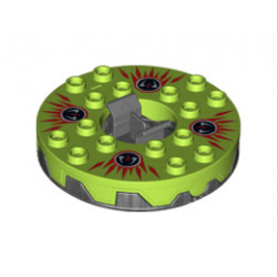 Turntable 6 x 6 Round Base Serrated with Lime Top and Red, White and Black Fangpyre Pattern (Ninjago Spinner): {титаниево метален}