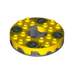 Turntable 6 x 6 Round Base Serrated with Yellow Top and White and Dark Blue Hypnobrai Pattern (Ninjago Spinner): {титаниево метален}