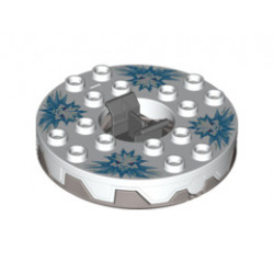 Turntable 6 x 6 Round Base Serrated with White Top and White Heads on Medium Blue Ice Shards Pattern (Ninjago Spinner): {сребърно метален}
