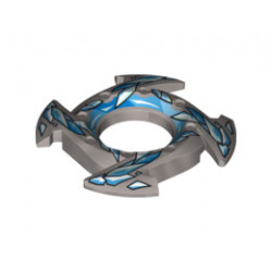 Ring 4 x 4 with 2 x 2 Hole and 4 Arrow Ends with Blue and White Ice Shards Pattern (Ninjago Spinner Crown): {сребърно метален}