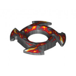 Ring 4 x 4 with 2 x 2 Hole and 4 Arrow Ends with Yellow and Red Flames Pattern (Ninjago Spinner Crown): {титаниево метален}
