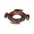 Ring 4 x 4 with 2 x 2 Hole and 4 Arrow Ends with Yellow and Red Flames Pattern (Ninjago Spinner Crown): {титаниево метален}