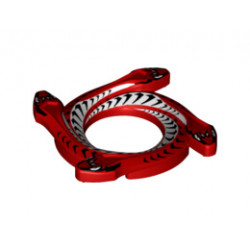 Ring 4 x 4 with 2 x 2 Hole and 4 Snake Head Ends and Black and White Scales Snake Pattern (Ninjago Spinner Crown): {ярко червен}