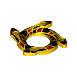 Ring 4 x 4 with 2 x 2 Hole and 4 Snake Head Ends and Red and Black Scales Snake Pattern (Ninjago Spinner Crown): {ярко жълт}