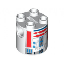 Brick, Round 2 x 2 x 2 Robot Body with Red Lines and Blue Pattern (R5-D8 / R5-D4): {бял}