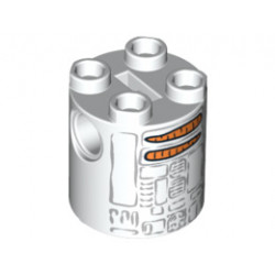Brick, Round 2 x 2 x 2 Robot Body with Gray Lines and Carrots Pattern (Snowman R2-D2): {бял}