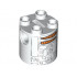 Brick, Round 2 x 2 x 2 Robot Body with Gray Lines and Carrots Pattern (Snowman R2-D2): {бял}