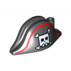Minifigure, Headgear Hat, Pirate Bicorne with Large Square Skull and Crossbones and Red Line Pattern: {черен}