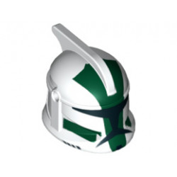 Minifigure, Headgear Helmet SW Clone Trooper with Holes, Dark Green Markings, Clone Commander Gree Pattern: {бял}