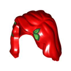 Minifigure, Hair Female Mid-Length with Part over Right Shoulder and Green Plant Leaves Pattern: {ярко червен}