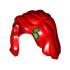 Minifigure, Hair Female Mid-Length with Part over Right Shoulder and Green Plant Leaves Pattern: {ярко червен}