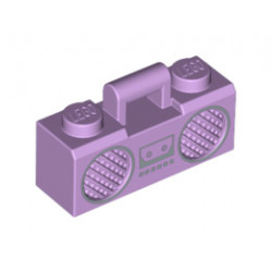 Minifigure, Utensil Radio Boom Box with Handle with Silver Cassette Player, Buttons and Rimmed Speakers Pattern: {лавандулов}