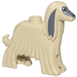 Dog, Afghan Hound with Dark Bluish Gray Face and Ears, Black Eyes and Nose, and White Pupils Pattern: {тухлено жълт}