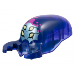 Minifigure, Head, Modified Alien Elongated with 2 Mandibles with Marbled Dark Blue and Printed Bright Light Yellow Eyes, Metallic Light Blue Face, Magenta Highlights and Hexagons Pattern: {прозрачно ярко синьо-виолетов}