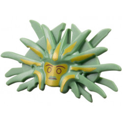 Minifigure, Headgear Mask with 2 Blades and 19 Spikes with Gold Face and Highlights, Dark Red Eyebrows, Eyes and Mouth Pattern - Flexible Rubber: {пясъчно зелен}