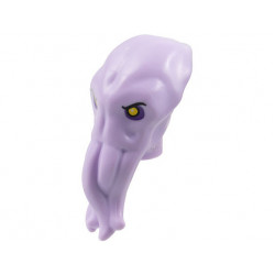 Minifigure, Head, Modified Alien Elongated, Point in Back with 4 Mouth Tentacles with Black Eyebrows, Yellow Eyes and Dark Purple Eye Shadow Pattern: {лавандулов}