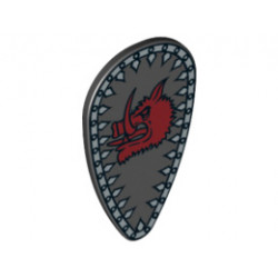 Minifigure, Shield Ovoid with Boar Head and Silver Border Pattern: {черен}