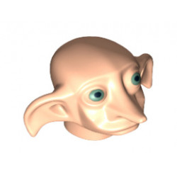 Minifigure, Head Modified Dobby Type 1 with Green Eyes Pattern : {светло нуга}