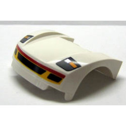 Vehicle, Mudguard 3 x 4 x 1 2/3 Curved Front with Headlights and Grille with Red and Yellow Trim Pattern: {бял}