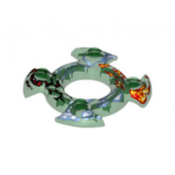 Ring 4 x 4 with 2 x 2 Hole and 4 Swirl Ends with Blue and Red Pattern (Ninjago Spinner Crown): {прозрачно зелен}
