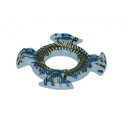 Ring 4 x 4 with 2 x 2 Hole and 4 Swirl Ends with Yellow Scales Pattern (Ninjago Spinner Crown): {прозрачно син}