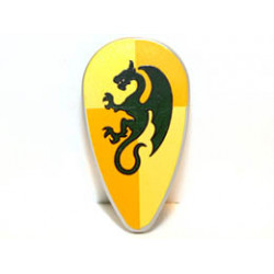 Minifigure, Shield Ovoid with Dragon Dark Green on Light Yellow and Ochre Quarters Background Pattern : {умерено каменно сив}