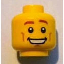 Minifigure, Head Male Brown Eyebrows, Open Mouth Smile, Chin Dimple, White Pupils Pattern: {ярко жълт}