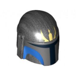 Minifigure, Headgear Helmet with Holes, SW Mandalorian with Light Lime Trident Pattern: {титаниево метален}