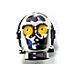 Minifigure, Head, Modified SW C-3PO / K-3PO Protocol Droid with Yellow Eyes Pattern: {хромирано сребрист}