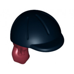 Mini Doll, Hair Combo, Hair with Hat, Long Ponytail, Side Bangs, Hole in Back with Black Horse Riding Helmet Pattern : {нов тъмно червен}