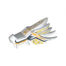 Dragon Head (Ninjago) Upper Jaw with Yellow Lightning Spirit Pattern: {бял}