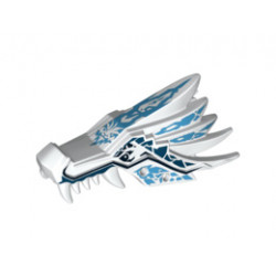 Dragon Head (Ninjago) Upper Jaw with Medium Blue and Dark Blue Sections and Ice Spirit Pattern: {бял}