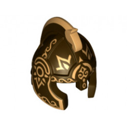 Minifigure, Headgear Helmet Castle with Cheek Protection and Comb with Gold Icons Pattern (King Theoden): {тъмно кафяв}