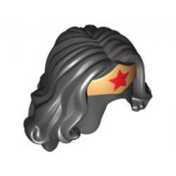 Minifigure, Hair Female Long Wavy with Gold Tiara and Red Star Pattern (Wonder Woman) : {черен}