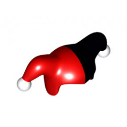 Minifigure, Headgear Jester's Cap with Black Left Side and White Pom Poms Pattern : {ярко червен}