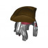 Minifigure, Hair Combo, Hair with Hat, Dreadlocks with Beads, Dark Red Bandana Pattern and Pirate Tricorne / Triangle : {черен}