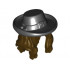 Minifigure, Hair Combo, Hair with Hat, Long Wavy with Black Hat with Buckle Pattern : {тъмно кафяв}