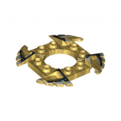 Ring 4 x 4 with 2 x 2 Hole and 4 Serrated Ends with Black and Silver Pattern (Ninjago Spinner Crown): {топло златист}