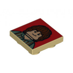 Tile, Modified 2 x 2 Inverted with Brown-Haired Hobbit on Red Background Pattern: {тухлено жълт}