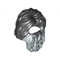 Minifigure, Hair Beard Braided, Dark Bluish Gray and Metallic Silver Axe Shard Pattern (Bifur): {черен}