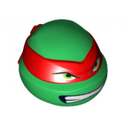 Minifigure, Head Modified Ninja Turtle with Red Mask and Teeth Pattern (Raphael): {тъмно зелен}