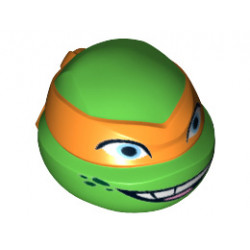 Minifigure, Head Modified Ninja Turtle with Orange Mask and Smile Pattern (Michelangelo): {ярко зелен}