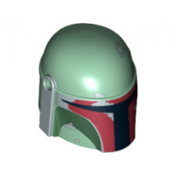Minifigure, Headgear Helmet with Holes, SW Mandalorian with Dark Brown and Silver Pattern : {пясъчно зелен}