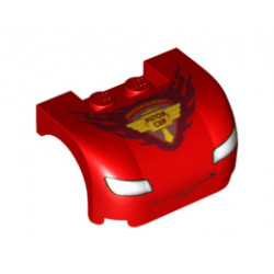 Vehicle, Mudguard 3 x 4 x 1 2/3 Curved with Front with Headlights, Thin Smile, Chin Dimple and 'PISTON CUP' Pattern : {ярко червен}