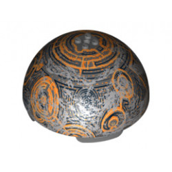 Cylinder Hemisphere 11 x 11, Studs on Top with Coruscant Black / Gold / Orange Planet Pattern (75007): {тъмно каменно сив}