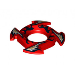 Ring 4 x 4 with 2 x 2 Hole and 4 Arrow Ends with Black, Gold and White Flames Pattern (Ninjago Spinner Crown): {ярко червен}